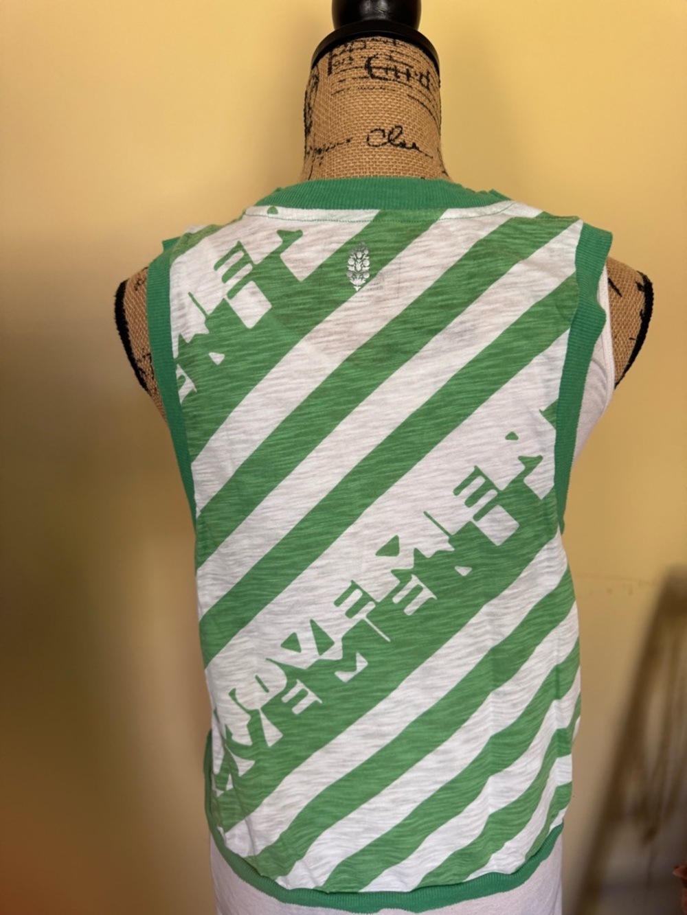 Free People Movement Green & White Striped Graphic Tank Top. Size small. - Picture 3 of 5